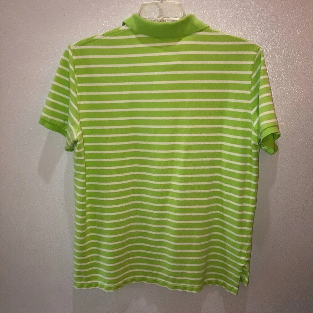Polo Ralph Lauren Mens XL Green White Striped Knit Custom Fit Shirt